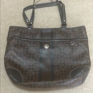 Coach Brown Monogram Tote with Leather Straps